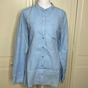 EILEEN FISHER Women's Blue Collarless Button Down Long Sleeve Linen Tunic Size S